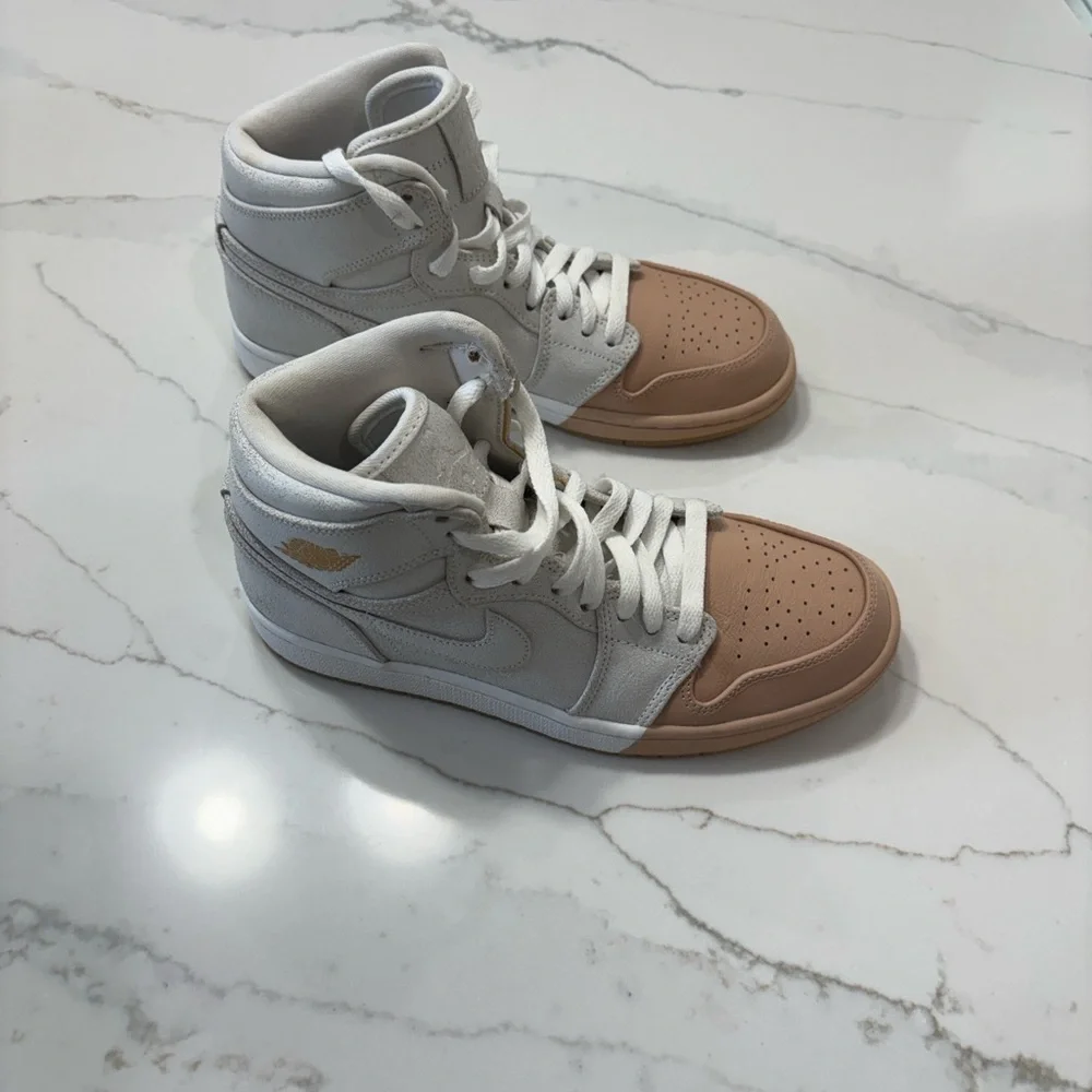 Nike Women’s retro Air Jordan 1 Mid White and Tan Sneakers